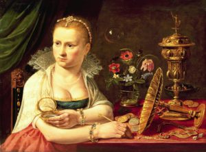 PFA69874 A vanitas portrait of a lady believed to be Clara Peeters by Peeters, Clara (1594-1659); 37.2x50.2 cm; Private Collection; Photo © Bonhams, London, UK; Netherlandish, out of copyright